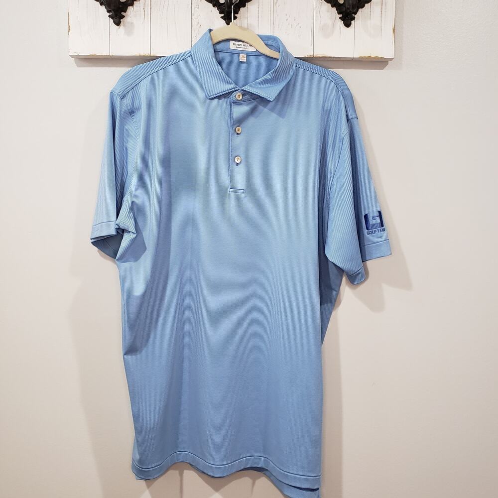 Peter Millar Summer Comfort Golf Polo Blue Stripe Shirt Large Golf Team